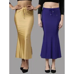 TWIN BIRDS Blue & Golden Plain Saree Shapewear - Pack Of 2-picture-40