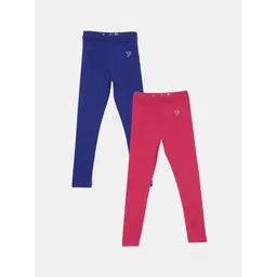 TWIN BIRDS Girls Pack Of 2 Blue & Pink Pure Cotton Tailored-Fit Ankle-Length Leggings-picture-44
