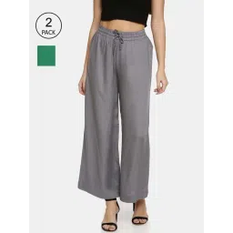 TWIN BIRDS Grey & Green Mid Rise Palazzos - Pack Of 2-picture-35