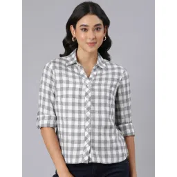 Twin Birds Grey & White Regular Fit Checks Shirt-picture-16