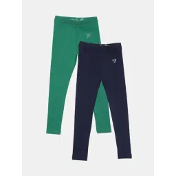 TWIN BIRDS Kids Green & Navy Cotton Regular Fit Leggings (Pack of 2)-picture-41