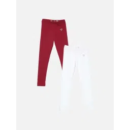 TWIN BIRDS Kids Red & White Cotton Regular Fit Leggings (Pack of 2)-picture-47