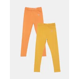 TWIN BIRDS Kids Yellow & Orange Cotton Regular Fit Leggings (Pack of 2)-picture-47