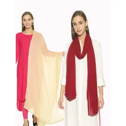 TWIN BIRDS Maroon & Beige Plain Dupatta - Pack Of 2-picture-28