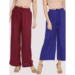 TWIN BIRDS Maroon & Blue Mid Rise Palazzos - Pack Of 2-picture-28