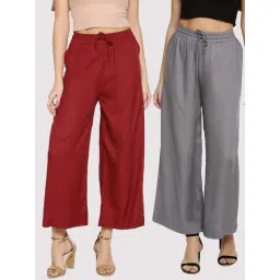 TWIN BIRDS Maroon & Grey Mid Rise Palazzos - Pack Of 2-picture-41