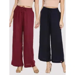TWIN BIRDS Maroon & Navy Mid Rise Palazzos - Pack Of 2-picture-37