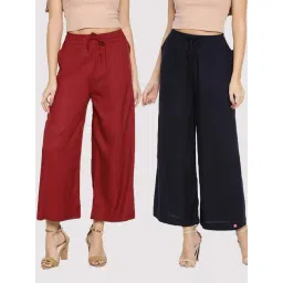 TWIN BIRDS Maroon & Navy Mid Rise Palazzos - Pack Of 2-picture-17