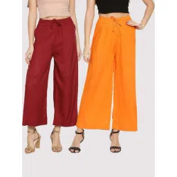 TWIN BIRDS Maroon & Orange Mid Rise Palazzos - Pack Of 2-picture-39