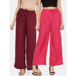 TWIN BIRDS Maroon & Pink Mid Rise Palazzos - Pack Of 2-picture-46