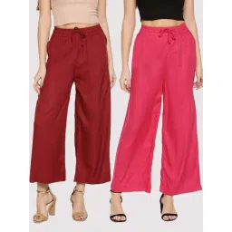 TWIN BIRDS Maroon & Pink Mid Rise Palazzos - Pack Of 2-picture-29
