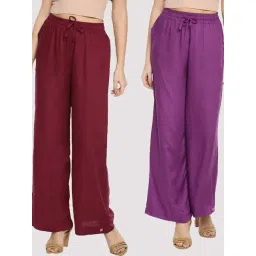 TWIN BIRDS Maroon & Purple Mid Rise Palazzos - Pack Of 2-picture-23