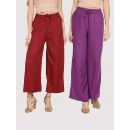 TWIN BIRDS Maroon & Purple Mid Rise Palazzos - Pack Of 2-picture-39