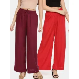 TWIN BIRDS Maroon & Red Mid Rise Palazzos - Pack Of 2-picture-46
