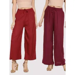 TWIN BIRDS Maroon & Rust Mid Rise Palazzos - Pack Of 2-picture-38