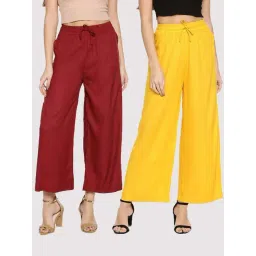TWIN BIRDS Maroon & Yellow Mid Rise Palazzos - Pack Of 2-picture-16