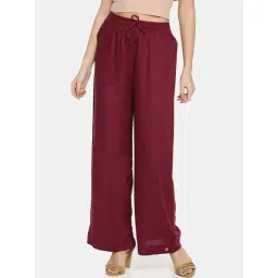 TWIN BIRDS Maroon Mid Rise Palazzos-picture-30