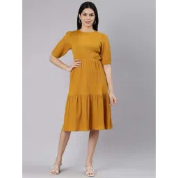 TWIN BIRDS Mustard A-Line Dress-picture-18