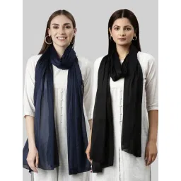 TWIN BIRDS Navy & Black Plain Dupatta - Pack Of 2-image-24
