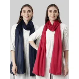 TWIN BIRDS Navy & Red Plain Dupatta - Pack Of 2-image-25