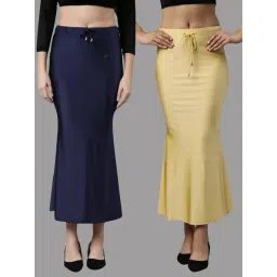 TWIN BIRDS Navy & Yellow Plain Saree Shapewear - Pack Of 2-picture-32