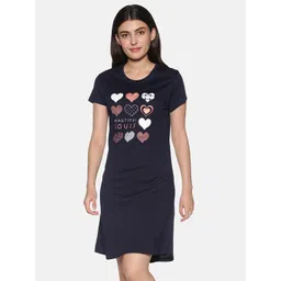 TWIN BIRDS Navy Blue & White Printed Nightdress-picture-33