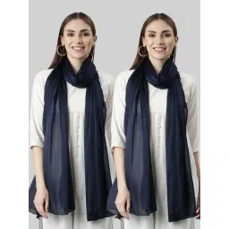 TWIN BIRDS Navy Plain Dupatta - Pack Of 2-image-27