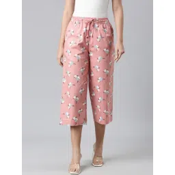 Twin Birds Peach 100% Cotton Print Flaired Fit Casual Trousers-picture-33