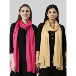 TWIN BIRDS Pink & Golden Plain Dupatta - Pack Of 2-picture-37