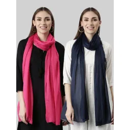 TWIN BIRDS Pink & Navy Plain Dupatta - Pack Of 2-picture-18