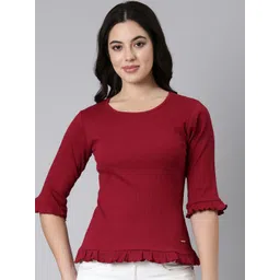 TWIN BIRDS Round Neck Ruffles Cotton Top-picture-41