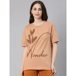 TWIN BIRDS Weed Brown Cotton Printed T-Shirt-picture-31