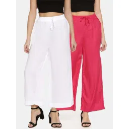 TWIN BIRDS White & Pink Mid Rise Palazzos - Pack Of 2-picture-30