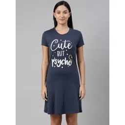 TWIN BIRDS Women Blue Printed Pure Cotton Nightdress-picture-17