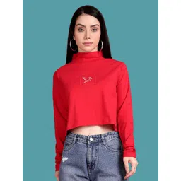 TWIN BIRDS Women Brand Logo High Neck Applique T-shirt-picture-38