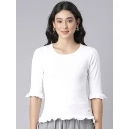 TWIN BIRDS Women Cotton Three-Quarter Sleeves Round Neck Slim Fit Top-picture-16