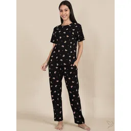 TWIN BIRDS Women Graphic Printed Round Neck Pure Cotton Night suit-picture-27