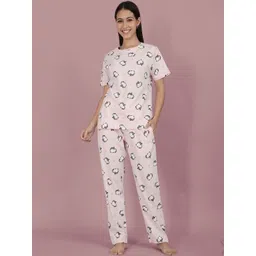 TWIN BIRDS Women Graphic Printed Round Neck T-shirt & Pyjamas Night Suit-picture-15