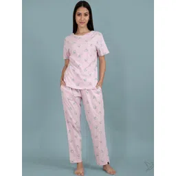 TWIN BIRDS Women Graphic Printed T-Shirt & Pyjama Pure Cotton Night Suit-picture-30