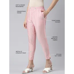 TWIN BIRDS Women Mid-Rise Shimmer Solid Functional Pockets Straight Trousers-picture-38