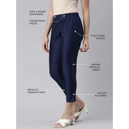 TWIN BIRDS Women Mid-Rise Shimmer Solid Functional Pockets Straight Trousers-picture-31