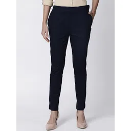 TWIN BIRDS Women Navy Blue Straight Fit Pleated Trousers-image-21