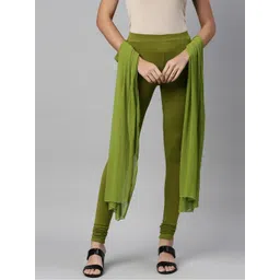TWIN BIRDS Women Olive-Green Solid Churidar-Length Leggings With Shawl-picture-37