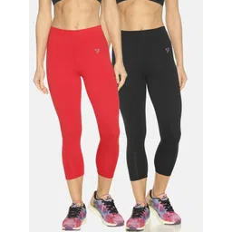 TWIN BIRDS Women Pack of 2 Black & Red Solid Tight Fit Capris-picture-15