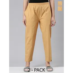 TWIN BIRDS Women Pack Of 2 Mid-Rise Pure Cotton Cropped Trousers-picture-25
