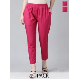 TWIN BIRDS Women Pack Of 2 Mid-Rise Pure Cotton Cropped Trousers-picture-26