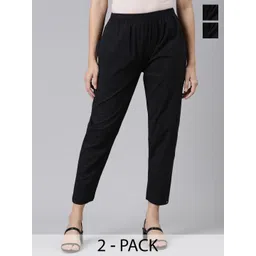 TWIN BIRDS Women Pack Of 2 Mid-Rise Pure Cotton Cropped Trousers-picture-27