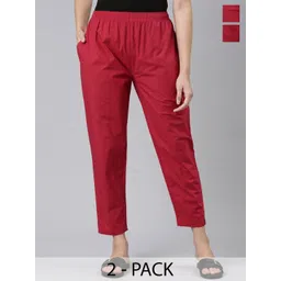 TWIN BIRDS Women Pack Of 2 Mid-Rise Pure Cotton Cropped Trousers-picture-28