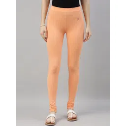 TWIN BIRDS Women Peach-Coloured Solid Churidar-Length Leggings-picture-41