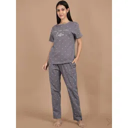 TWIN BIRDS Women Polka Dot Printed Round Neck Night suit-image-46